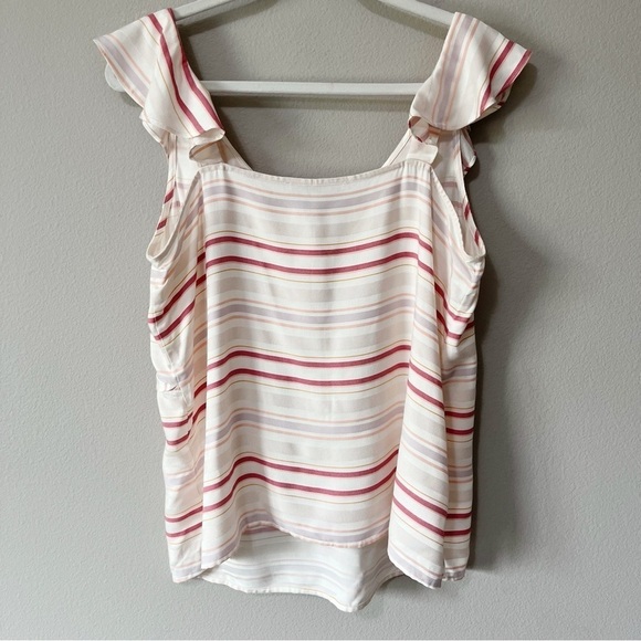 Ann Taylor LOFT Striped Faux Wrap Ruffle Sleeveless Tank Blouse White Pink NEW - Picture 4 of 8